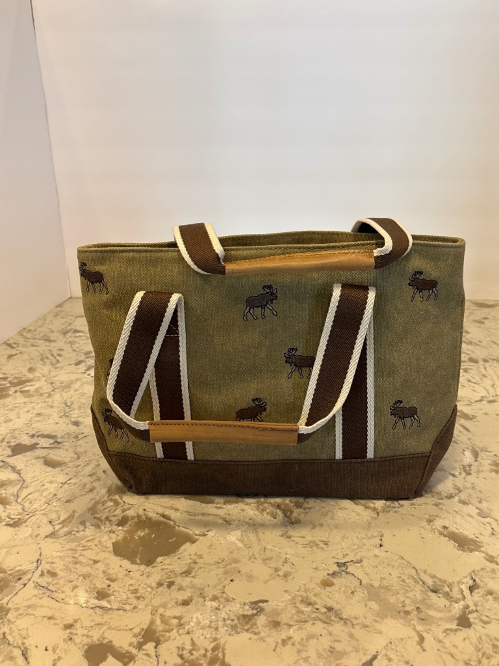 Vintage LLBean Canvas Boat Tote Handbag Moose Embroidered